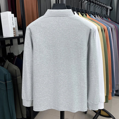 100% pure cotton high-end brand men's long sleeved polo shirt autumn fashion hot selling wheat embroidery golf business T-shirt
