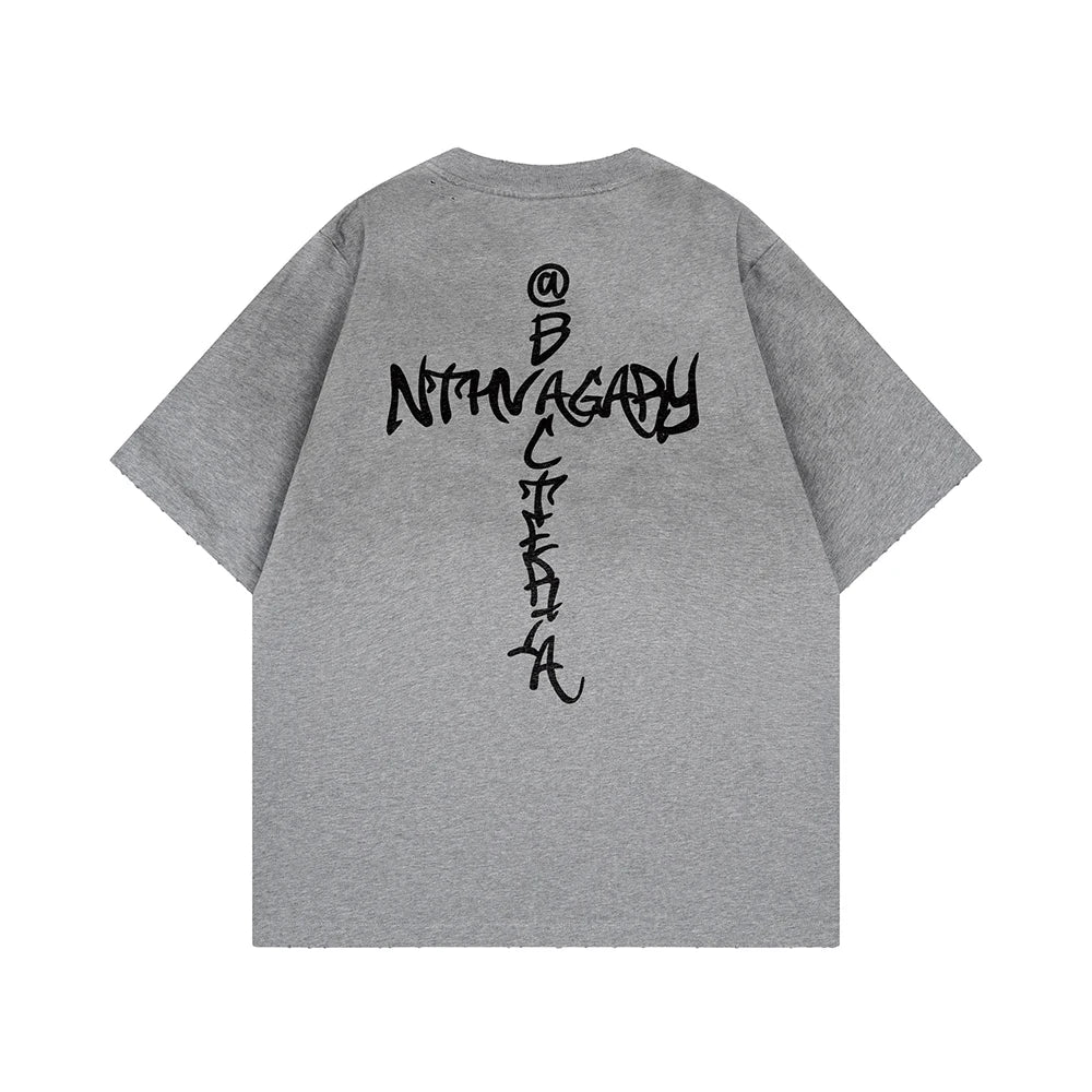 Retro Washed Oversized T-shirt Men Clothing Hip Hop Y2k T Shirts High Quality Short Sleeve Letter Printed Tees 2026 New In Tops