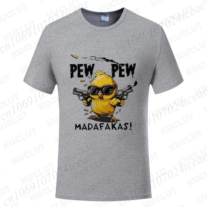 Pew Pew Madafakas Men's T-shirts Cute Chick Funny Graphic Tops Summer Short Sleeve Tees Trendy Streetwear Male Oversized Clothes