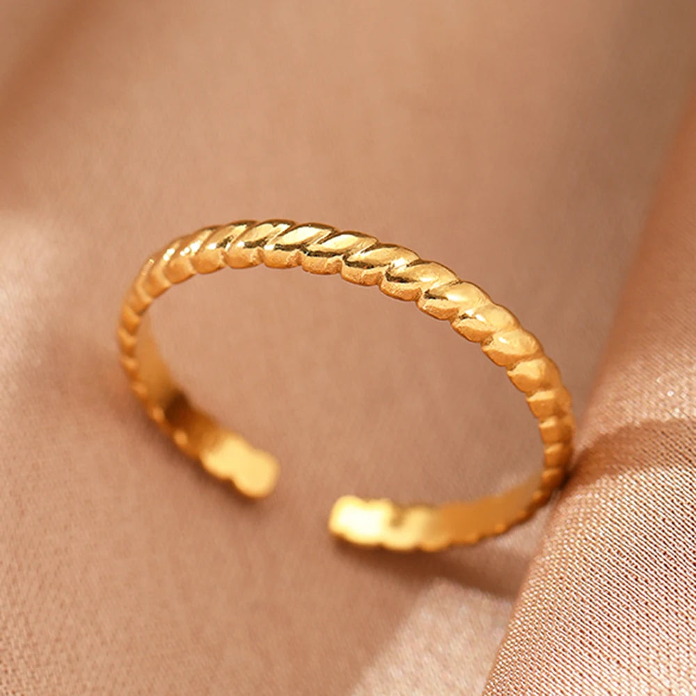 Stainless Steel Rings Simpler Geometric Fashion Vintage Fine Adjustable Open Rings For Women Jewelry Weddings Gifts New Trendy