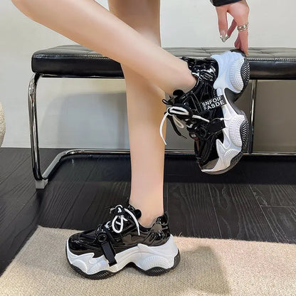 Women Chunky Sneakers Spring New Fashion Lace Up Red Platform Shoes Outdoor Trendy Versatile Casual Sports Shoes Zapatos Mujer