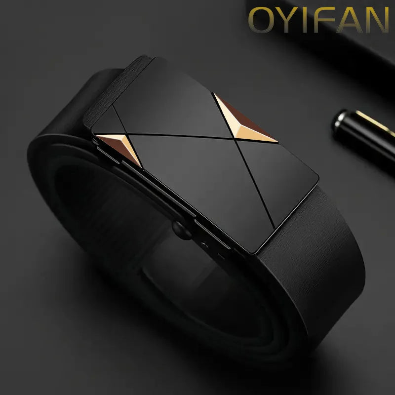OYIFAN Fashion Men's Belt Men's Genuine Leather Belt Automatic Buckle Ratchet Belt Random Adjustment