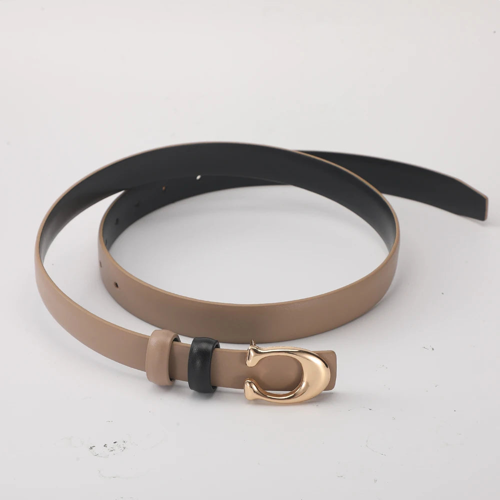 Fashionable C-shaped Smooth Buckle Durable Belt Simple Soft Women's Double-sided Belt With Casual Pants Clothing Accessories