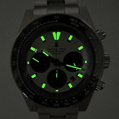 Tactical Frog 41mm Men's Chronograph Watch VS75 Solar Quartz Movement Waterproof Sapphire Green C3 Luminous Quartz Wristwatch