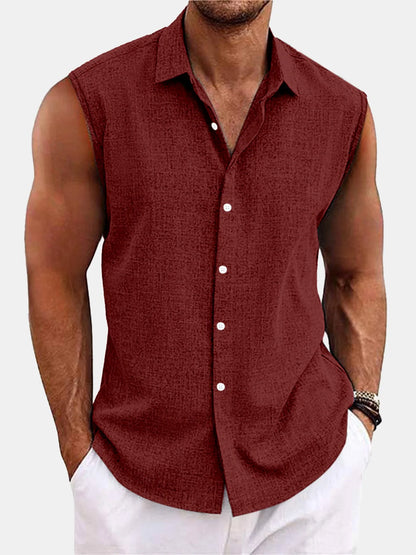 Men's Summer Short Sleeve Shirt Casual Solid Color Beach Top with Collar Lightweight Breathable Casual Button Up Shirts for Men