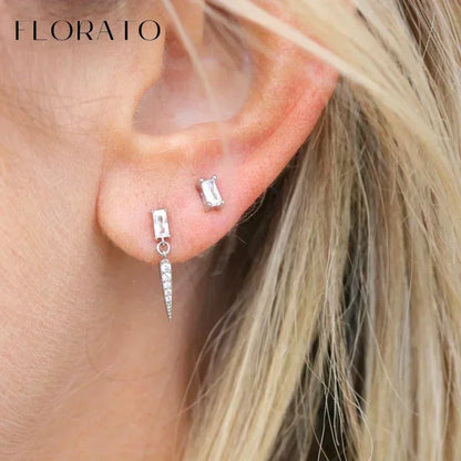 Women Pure Silver Series 925 Sterling Silver Ear Needle Geometric/Butterfly Flowers Pendant hoop Earrings Crystal Zircon Jewelry
