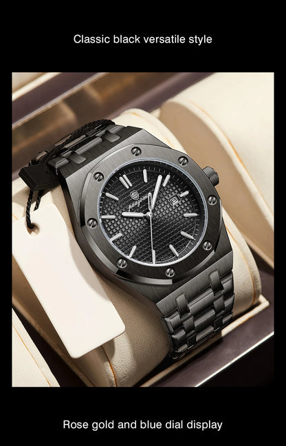 PAAZOMU Original Luxury Men's Watches Date Chronograph Stainless Steel Quartz Watch Waterproof Luminous Fashion Man Wristwatch