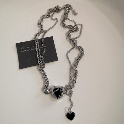Punk Rock Black Heart Cross Pendant Chain Necklace For Men Women Cool Hip Hop Street Vintage 90s Y2K Grunge Goth Accessories