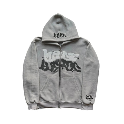 Zipper hooded sweatshirt with retro American letters suitable for men and women wearing Y2K jacket autumn/winter cardigan