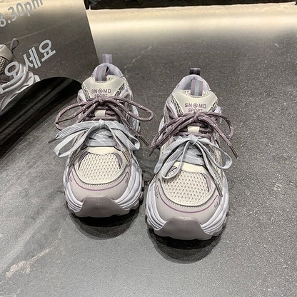 8.5CM Mesh Microfiber Leather Casual Shoes New 2026 Spring Women Chunky Sneakers High Platform Outdoor Sports Dad Shoes Woman