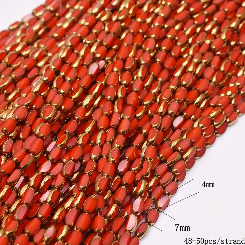 4x7mm 50pcs/lot Briolette Oval Glass Beads Plating Gold Color Crystal Glass Loose Spacer Beads For Beads for Jewelry Making DIY