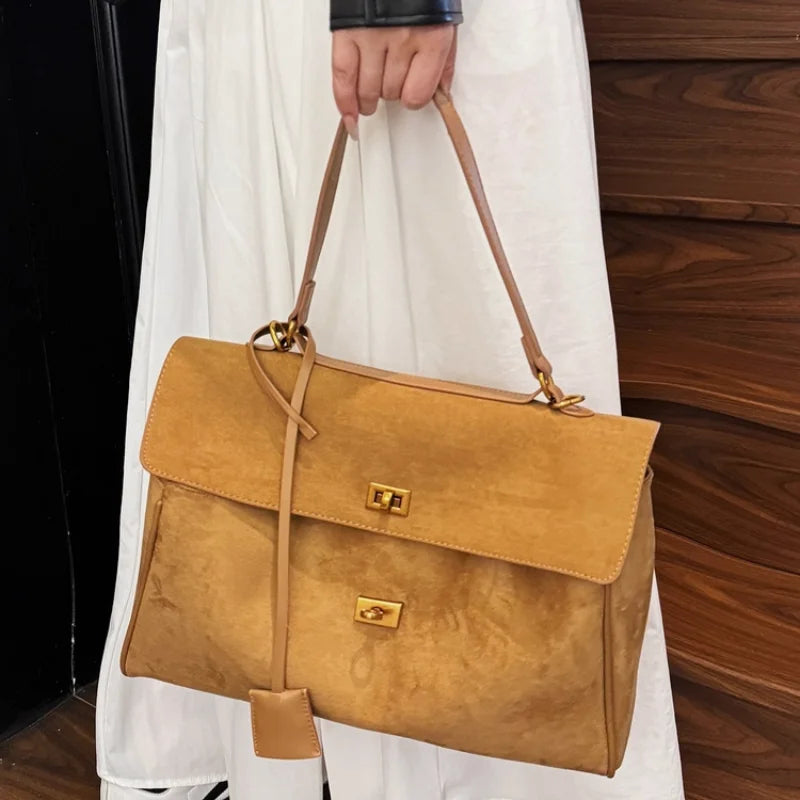 Vintage Ladies Tote Bag Brand Large Capacity Frosted Handbag High-end Pu Material Shoulder Messenger Bag Niche Simple Travel Bag