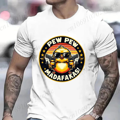 Pew Pew Madafakas Men's T-shirts Cute Chick Funny Graphic Tops Summer Short Sleeve Tees Trendy Streetwear Male Oversized Clothes