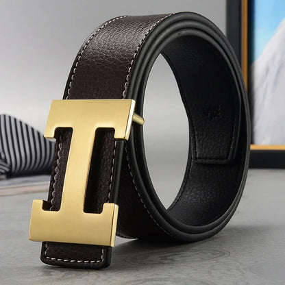 2025 New Casual Men's Belt High Quality Designer Genuine Second Cow Leather Belts Strap Male Metal Smooth Buckle Fashion