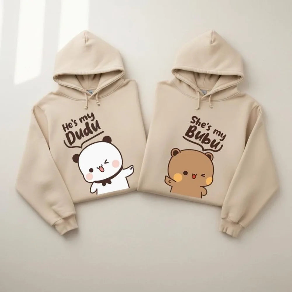 Bubu Dudu Bear Couple Hoodies Matching His and Hers Outfit Casual Cute Couple Outfits Fall Winter Men Women Daily Life Apparel