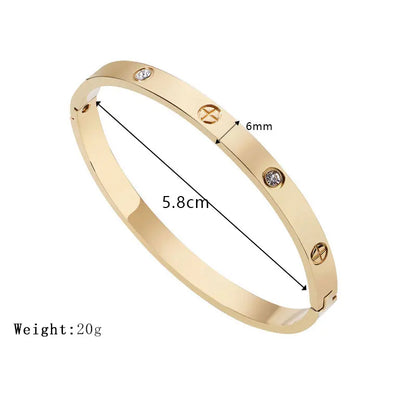 Fashion Design Gold Color Zircon And Cross Nut Nail Bangle Gold & Stainless Steel For Woman Bracelet buckle Classic jewelry