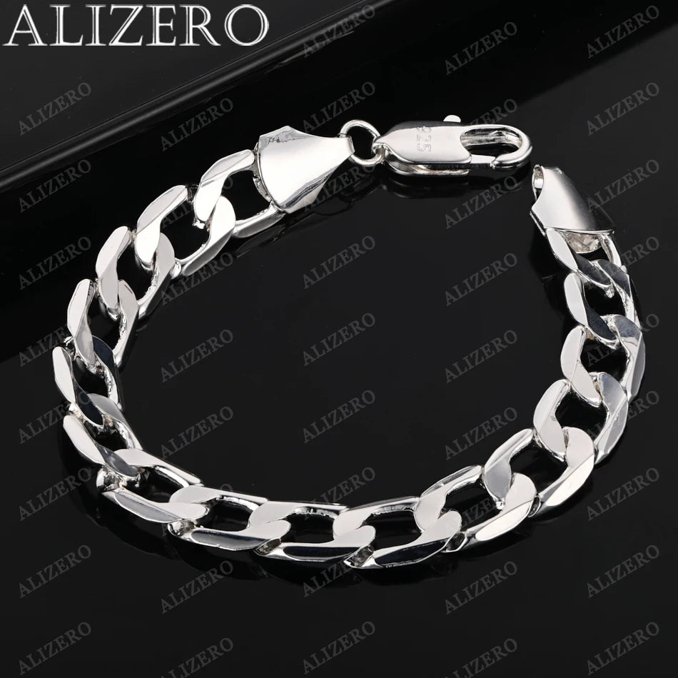 ALIZERO 925 Sterling Silver Bracelet 4/6/8/10/12mm Side Chain Bracelets For Men Women Fashion Fine Jewelry Wholesale