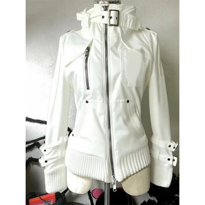 Subculture Gothic Women Coats with Hoodies Vintage Korean Harajuku Black Jackets Faux Fur Coat Female Loose Casual Sweatshirt