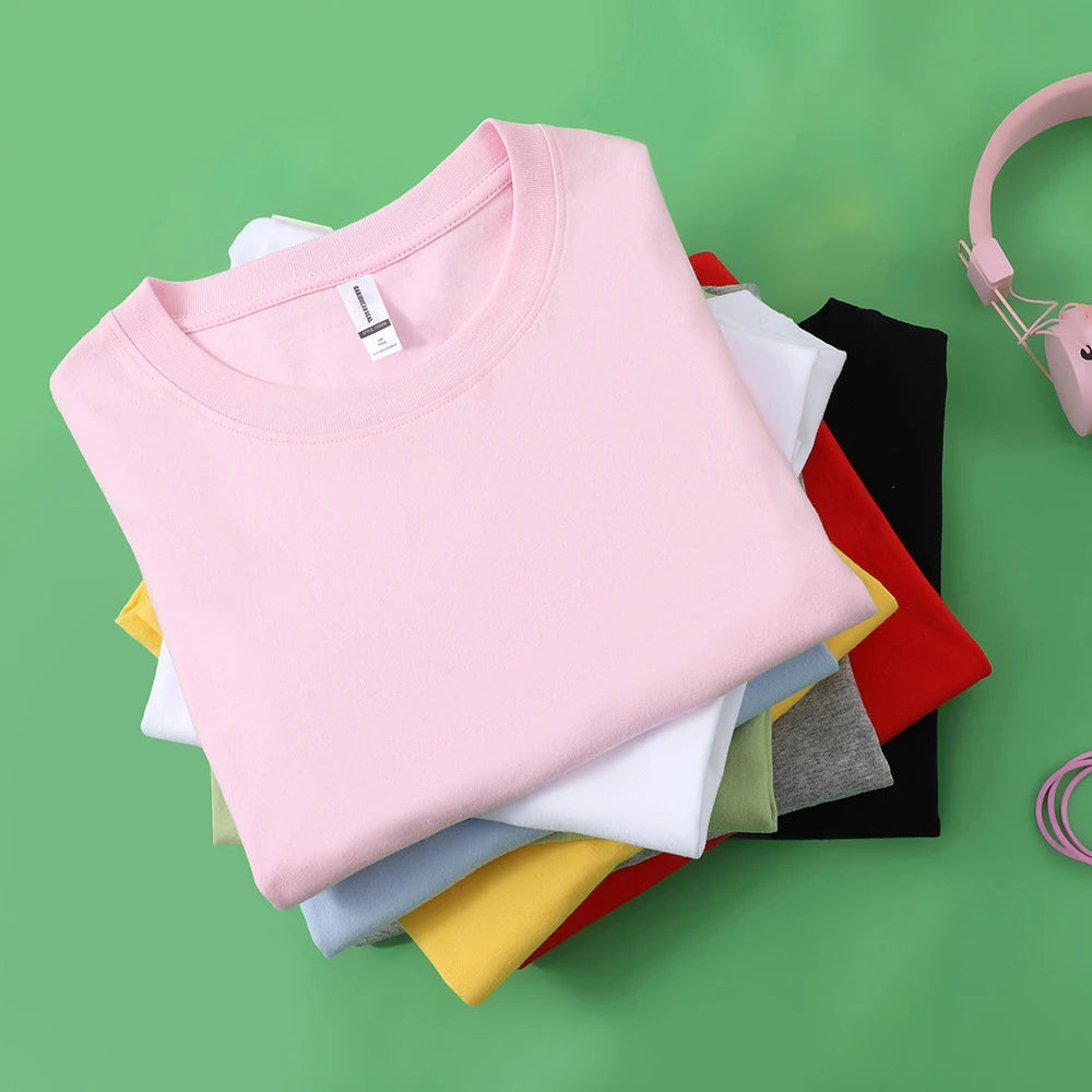 100% Cotton Solid Tshirts Men Woman Short Sleeve Fashion Brand Trend Casual Soft Clothing Tees Customized Products Summer Tops