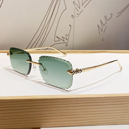 New design frameless leopard head sunglasses for driving, sun protection, fashionable metal glasses