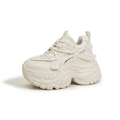 9cm Genuine Leather Chunky Sneakers for Women Fashion Sneakers Walking Shoes Platform Heel Sneakers Women Casual Shoes