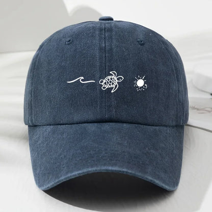 Turtle pattern printed baseball cap for daily casual style, men's and women's fashionable beach outdoor anti roll duckbill cap