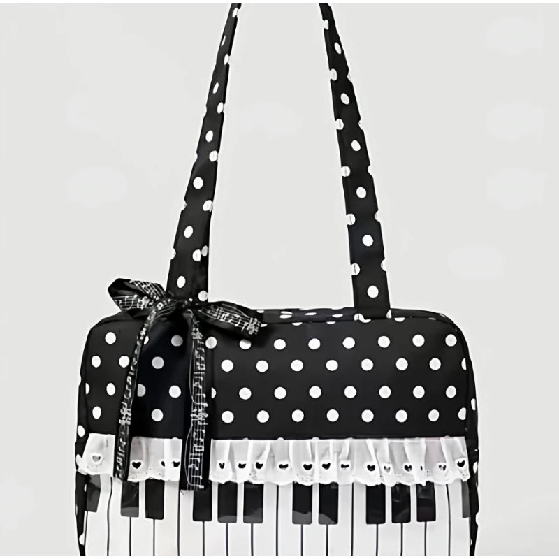 Fashion Polka Dot Ladies Piano Bag New Style Niche Underarm Shoulder Bag Sweet Personality Piano Backpack Women's Bag Square Bag