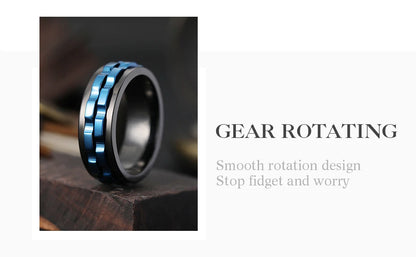 Fashion Punk Style Gear Rotating Anxiety Fidget Ring Titanium Steel Chain Spinner Rings For Men Rock Biker Wedding Party Jewelry