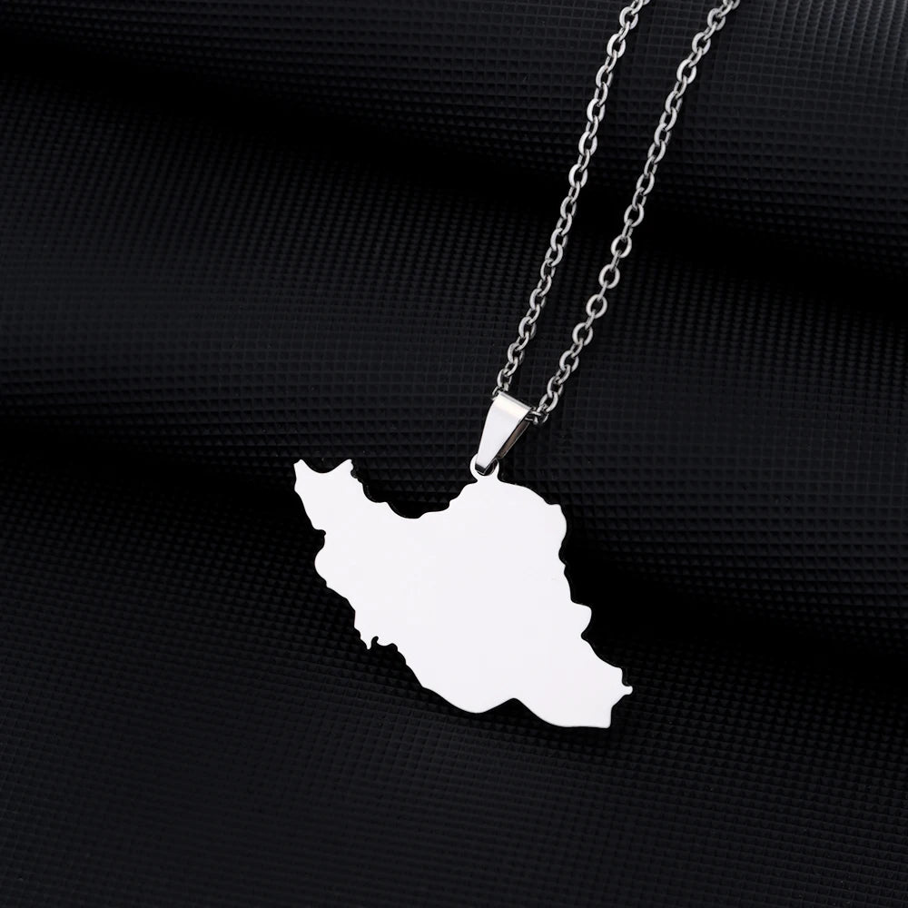 Islamic Republic of Iran Map Pendant Necklace Stainless Steel Gold/Silver Color Men Women Country Map Jewelry Gift