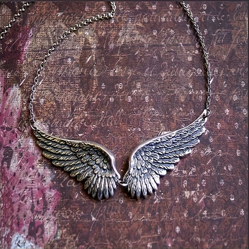 Vintage Angel Wings Feather Choker Big Pendant Aesthetic Link Chains Statement Necklace for Women Collar Wedding Tribal Gift