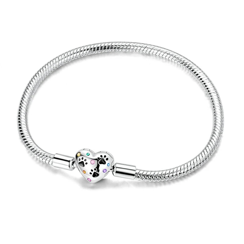 925 Sterling Silver Bracelets 17-20CM Original Golden Sparkling Heart Shaped Bracelet Fit DIY Charms Beads Fashion Women Jewelry
