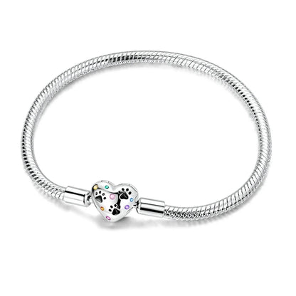 925 Sterling Silver Bracelets 17-20CM Original Golden Sparkling Heart Shaped Bracelet Fit DIY Charms Beads Fashion Women Jewelry