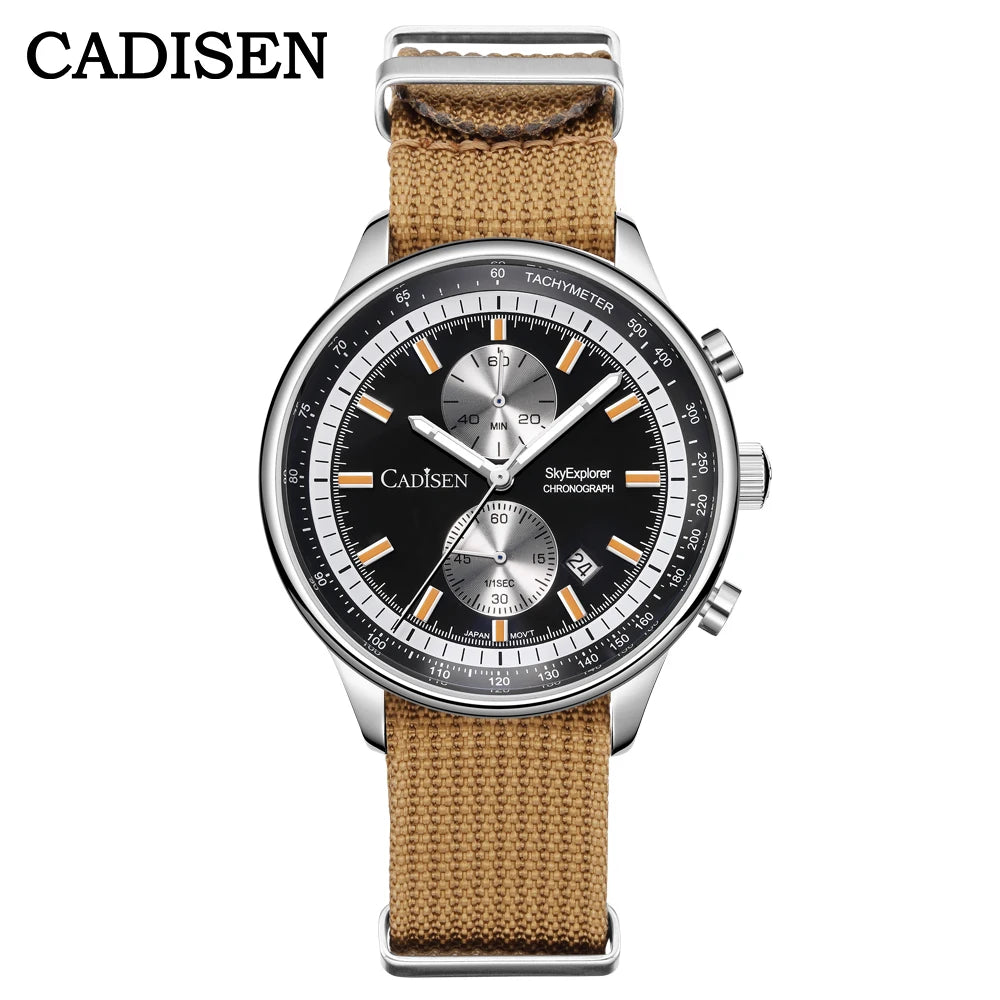 CADISEN New Mens Watches Luxury Quartz Watch For Man Chronograph Japan MIYOTA 0S11 Men Gift Luminous Waterproof Canvas Wristwatc