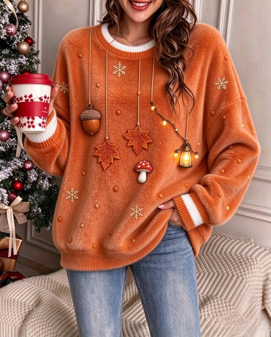 Soft Flannel Christmas Sweatshirt for Women Penguin Nutcracker Ornaments Crew Neck Casual Pullover