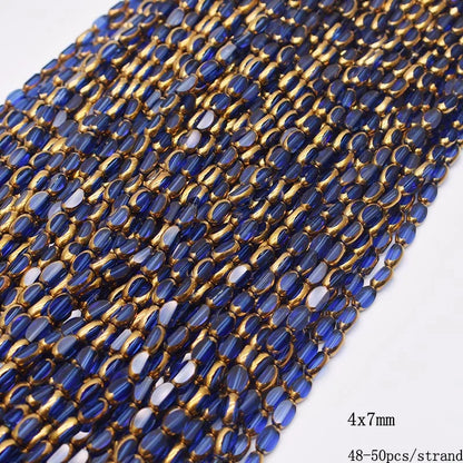 4x7mm 50pcs/lot Briolette Oval Glass Beads Plating Gold Color Crystal Glass Loose Spacer Beads For Beads for Jewelry Making DIY