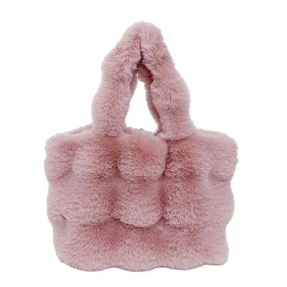 Women Plush Shoulder Bag Fluffy Handbag Large Capacity Casual Commuting Bag Furry Carrying Bag Soft Shopper Bag
