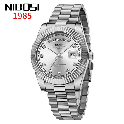 NIBOSI Mens Watches Top Brand Luxury Gold Diamonds Classic Watch Men Auto Week Date Watch Waterproof Stainless Steel Wristwatch