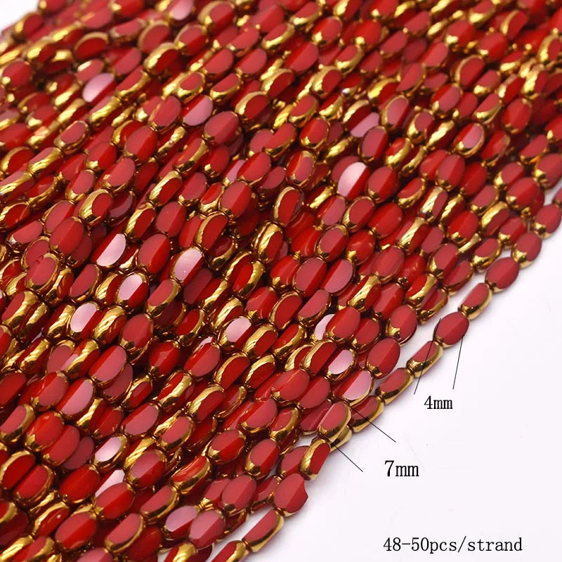 4x7mm 50pcs/lot Briolette Oval Glass Beads Plating Gold Color Crystal Glass Loose Spacer Beads For Beads for Jewelry Making DIY