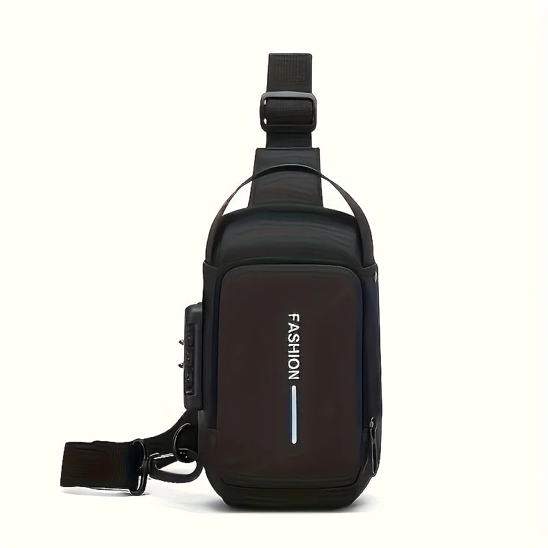 Men's Sporty Chest Bag Motorcycle Phone Pack with Password Lock, Zipper Closure Crossbody Sling Bag for Daily Commute Outdoor