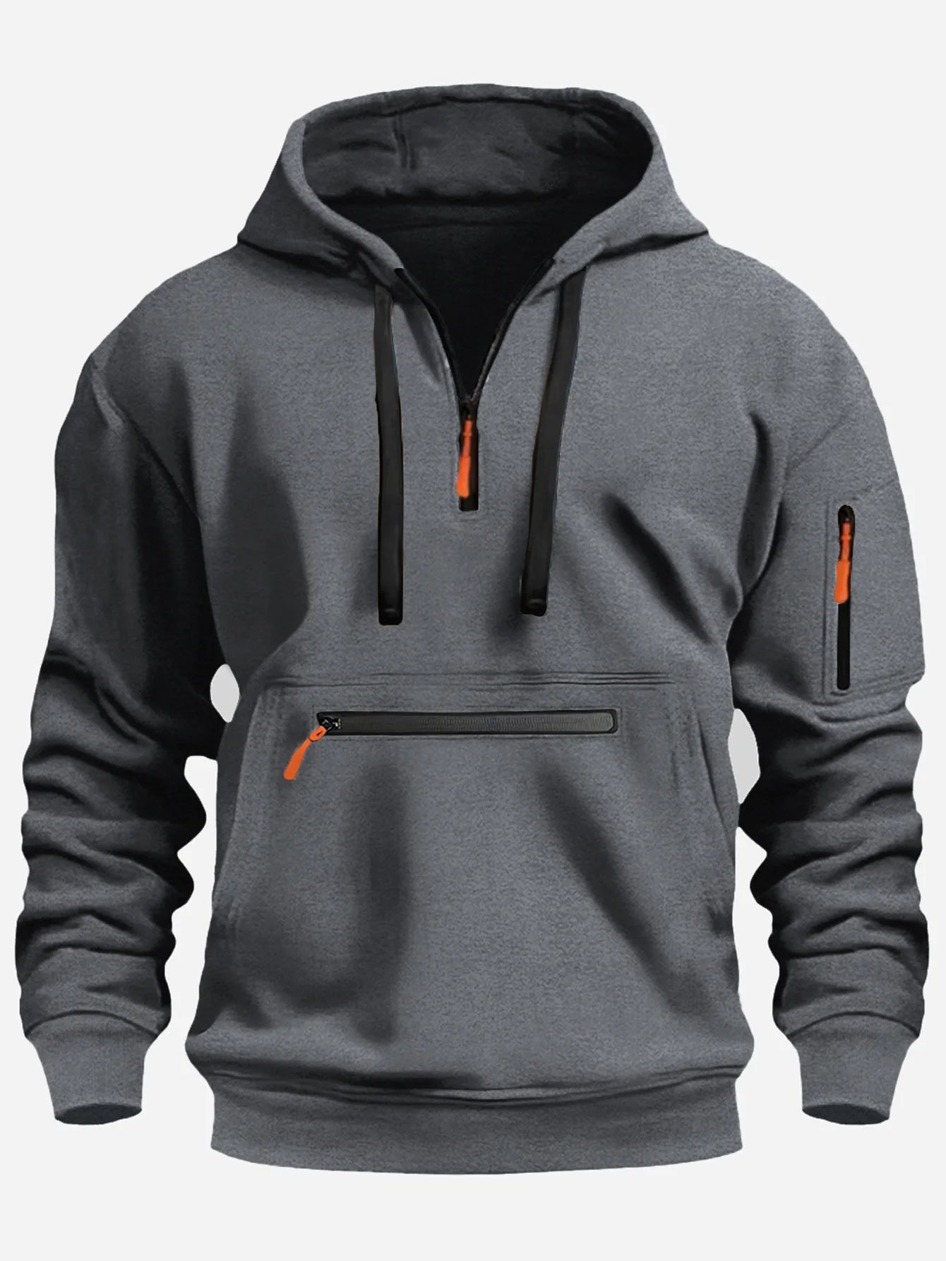 2024 Men's Hooded Sweater Leisure Sports Pullover Retro Harajuku Long Sleeve Zipper Multi-pocket Casual Loose Coat Street Wear