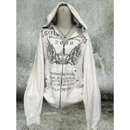 Subculture Gothic Women Coats with Hoodies Vintage Korean Harajuku Black Jackets Faux Fur Coat Female Loose Casual Sweatshirt