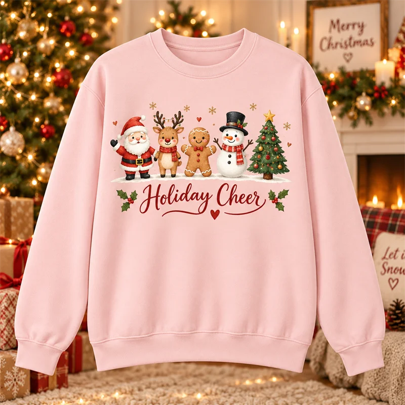 Christmas Crewneck Sweatshirt Santa Snowman Penguin Cat Dog Moose Holiday Graphic Pullover Winter Casual Party Streetwear Top