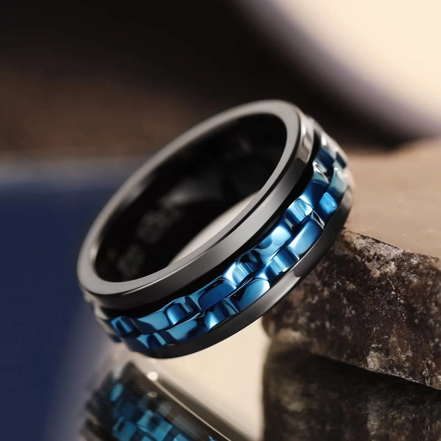 Fashion Punk Style Gear Rotating Anxiety Fidget Ring Titanium Steel Chain Spinner Rings For Men Rock Biker Wedding Party Jewelry