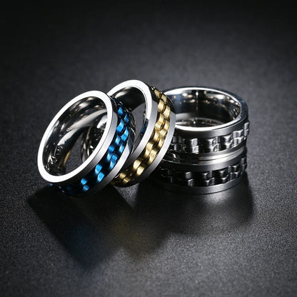 Fashion Punk Style Gear Rotating Anxiety Fidget Ring Titanium Steel Chain Spinner Rings For Men Rock Biker Wedding Party Jewelry