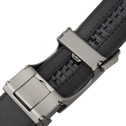 High Quality Genuine Leather Casual Belt Men, Adjustable Automatic Buckle Belts, Black/Brown Cuttable Ratchet Belt for men