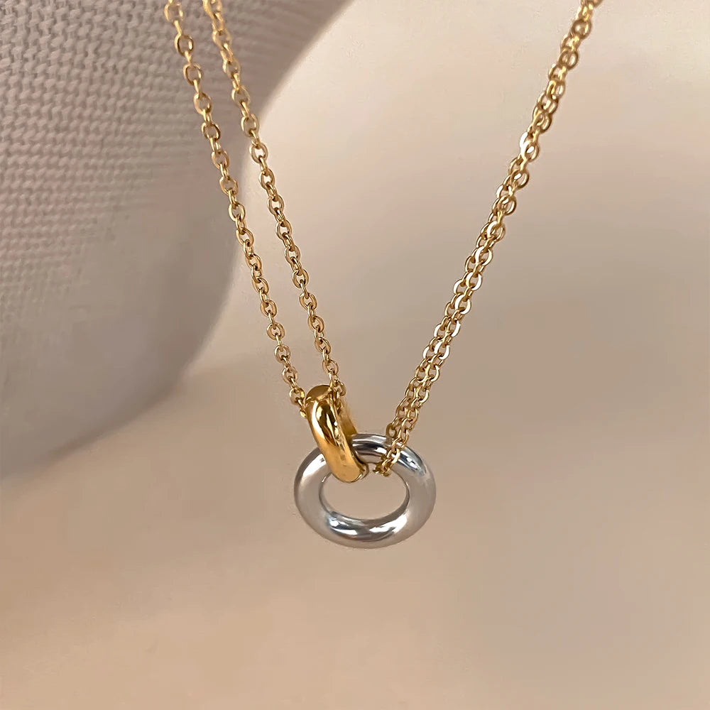 eManco Stainless Steel two-color pendant Necklaces For Women Chokers Trend Fashion Festival Party Gift Jewelry