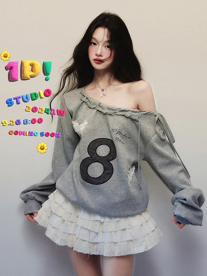 Jmprs Y2K Streetwear Gray Sweatshirts Women Off Shoulder Loose Letter Pullovers Harajuku Retro Female Casual American Tops New
