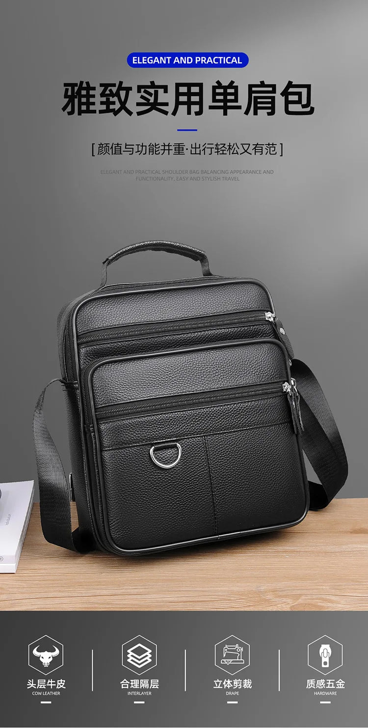 High quality genuine leather men's crossbody bag soft cowhide simple, casual, business style small shoulder bag for men Handbag