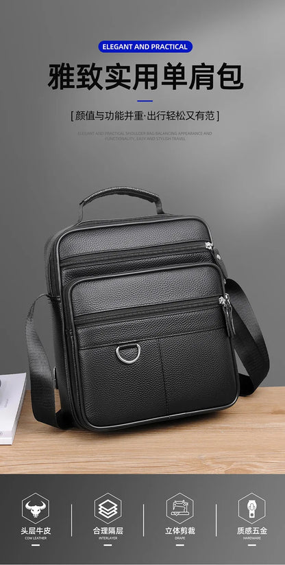High quality genuine leather men's crossbody bag soft cowhide simple, casual, business style small shoulder bag for men Handbag