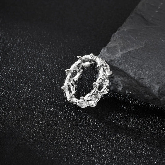 Personality Stainless Steel Irregular Thorns Ring for Men, Retro Punk Texture Six Pointed Star Ring, Geometric Hip-hop Jewelry